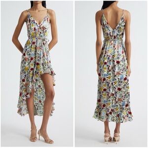 Alice + Olivia Tara Floral Cascading Ruffle Midi Dress Color: DOLLHOUSE 2 NWT